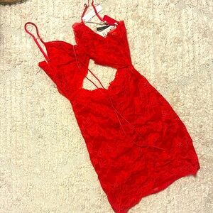 NWT Victoria’s Secret Ruched Red Lace Slip Medium